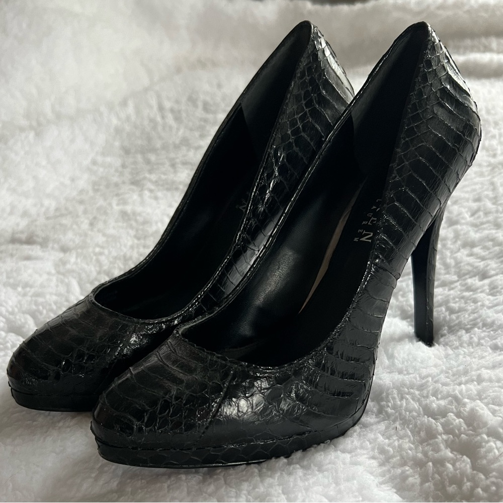 black alligator stiletto pumps, Ralph Lauren